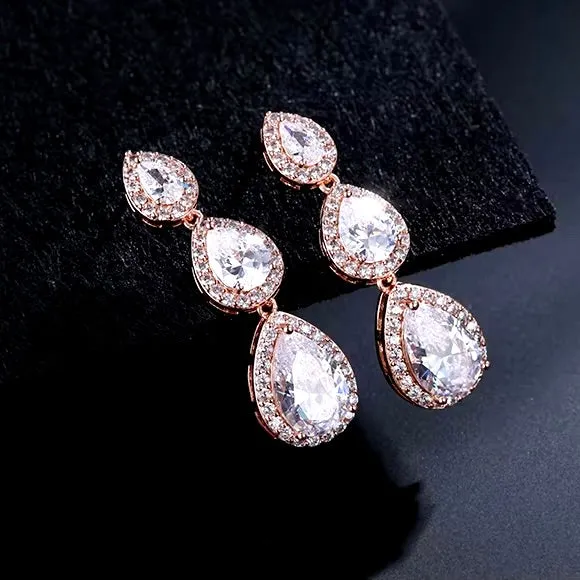 Jaqui - Cubic Zirconia Bridal Earrings - Available in Silver and Rose Gold