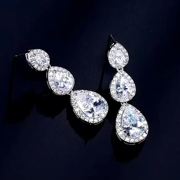 Jaqui - Cubic Zirconia Bridal Earrings - Available in Silver and Rose Gold