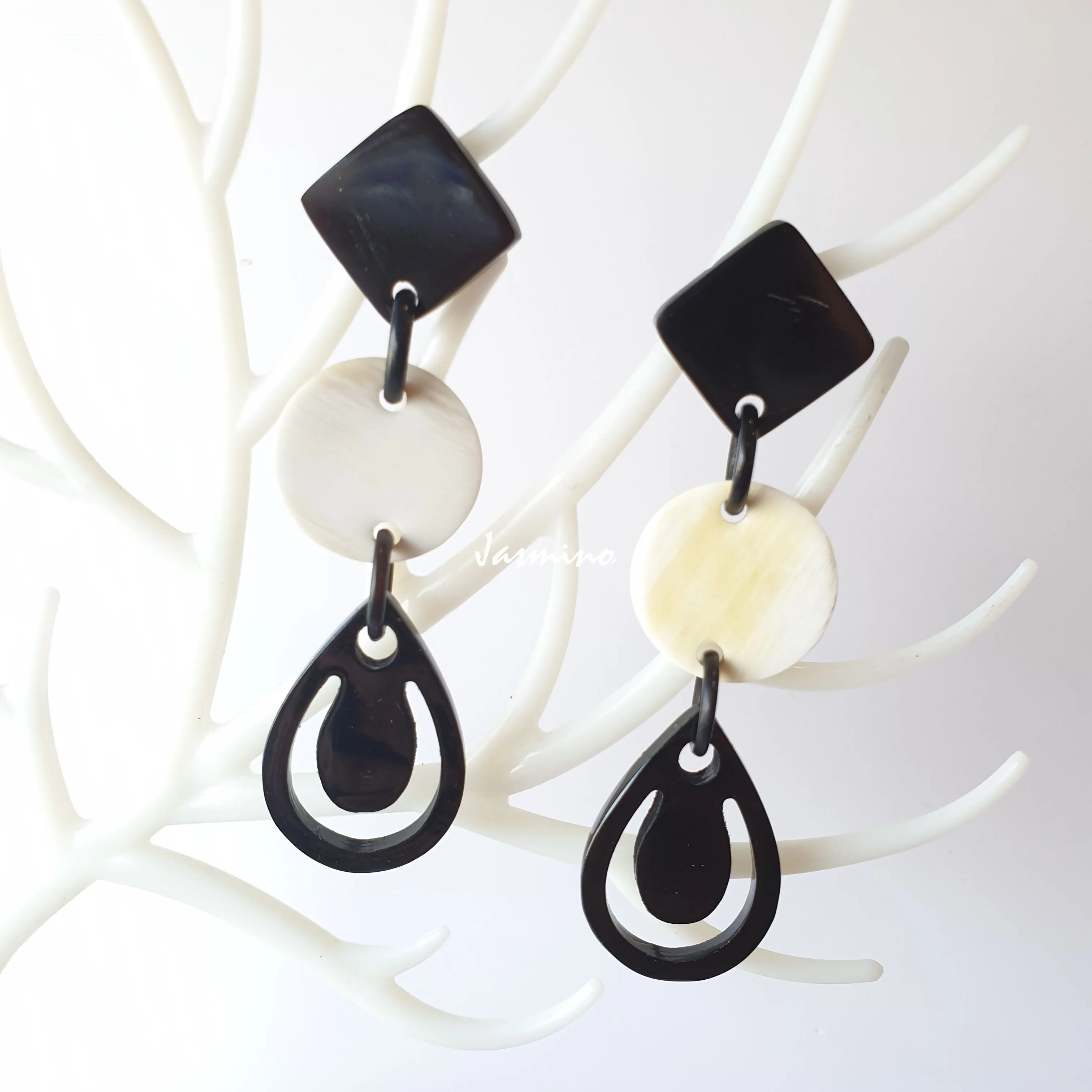 Jasmino Minimalist Teardrop Chandelier Dangle Earrings Made By Natural Buffalo Horn