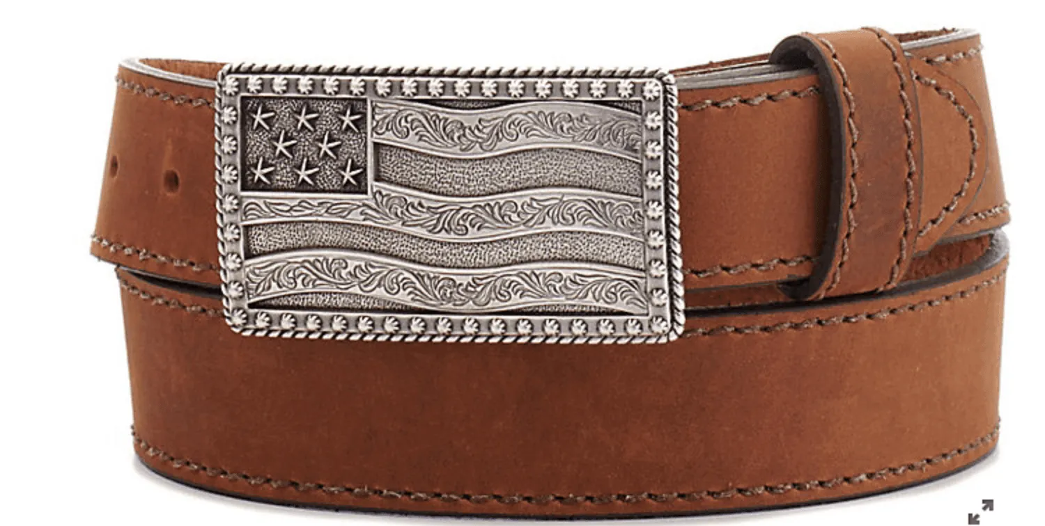 Justin Men's Brown Flying High with Flag Buckle Leather Belt C12685