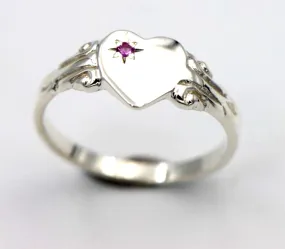 Kaedesigns New Sterling Silver Heart Pink Sapphire Set Signet Ring