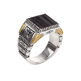 Konstantino Mens Kiyume Silver and 18K Gold Square Ferrite Ring