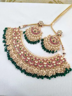 Kundan Meenakari Designer Necklace With Dangling Pearl