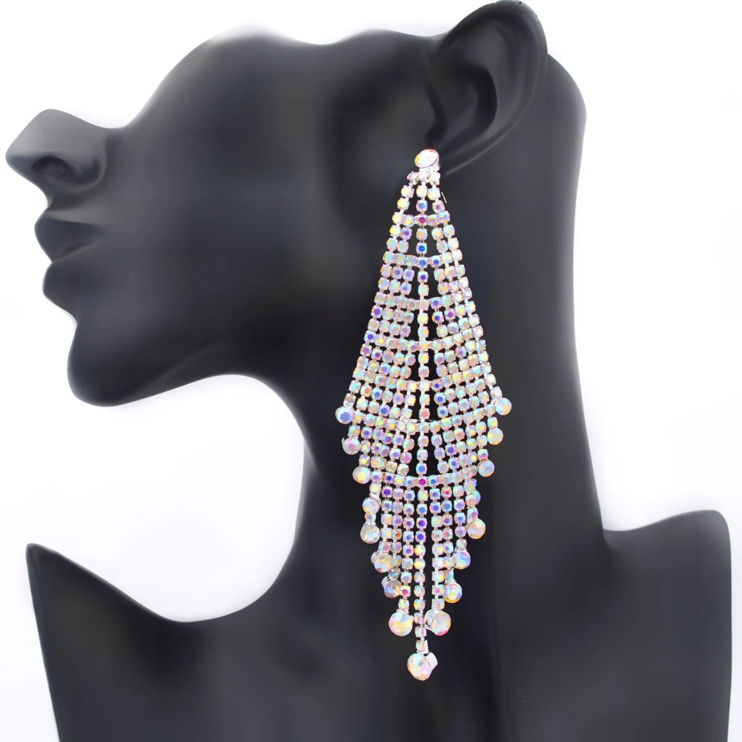 KYLIE - ab silver rhinestone chandelier earrings (hypoallergenic)