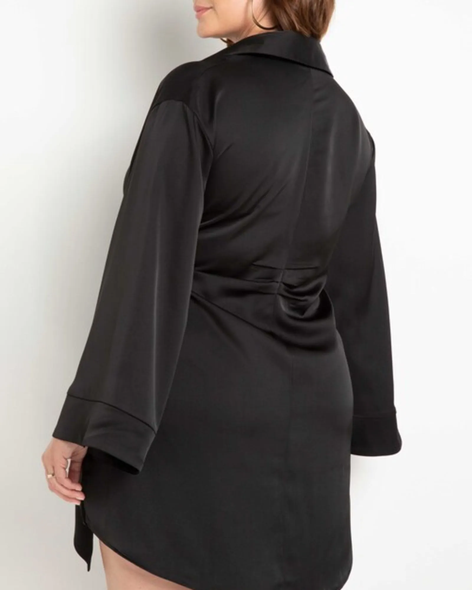 Leann Satin Shirtdress With Tie Waist | Black