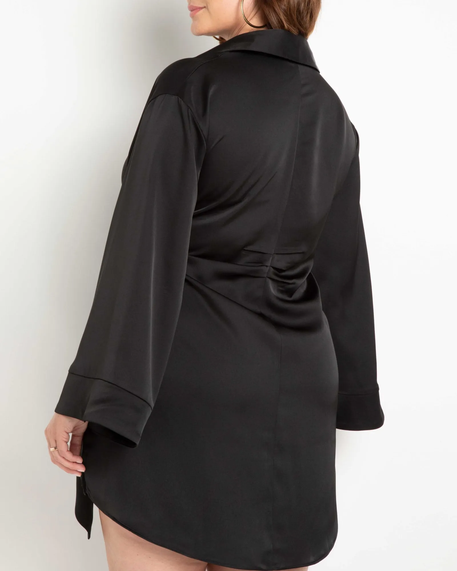 Leann Satin Shirtdress With Tie Waist | Black