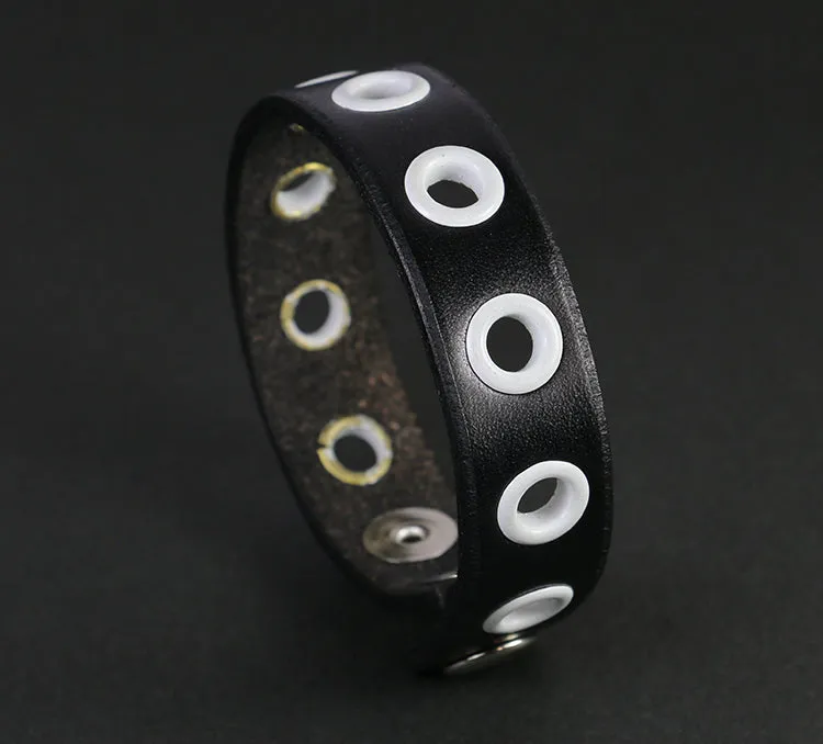 Leather Bracelet with White Eyelets