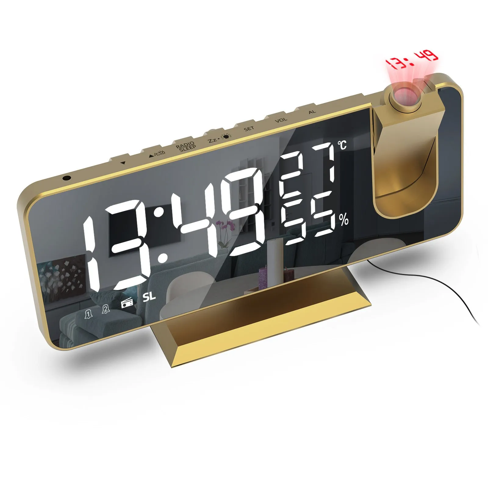 LED Digital Alarm Clock Watch Table Electronic Desktop Clocks USB Wake Up FM Radio Time Projector Snooze Function 2 Alarm