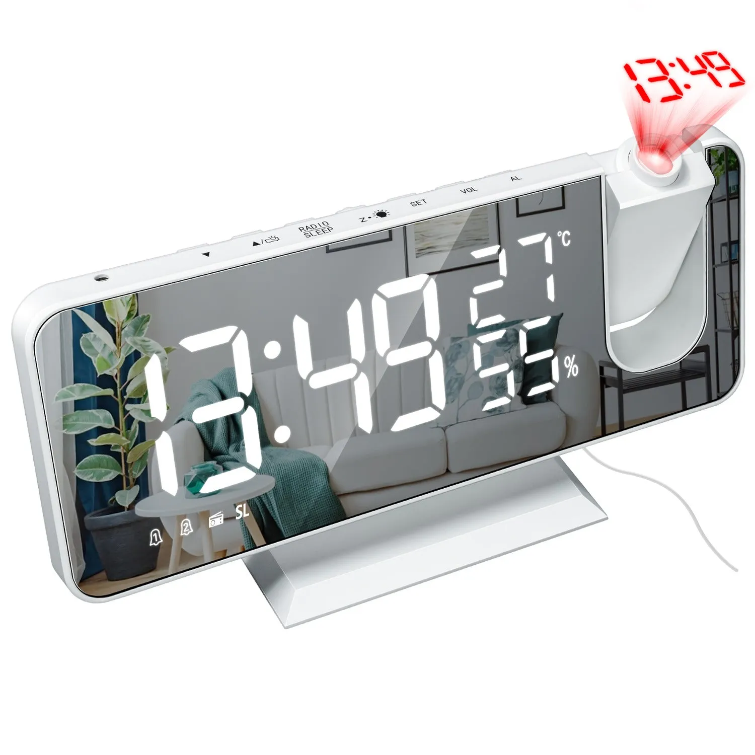 LED Digital Alarm Clock Watch Table Electronic Desktop Clocks USB Wake Up FM Radio Time Projector Snooze Function 2 Alarm