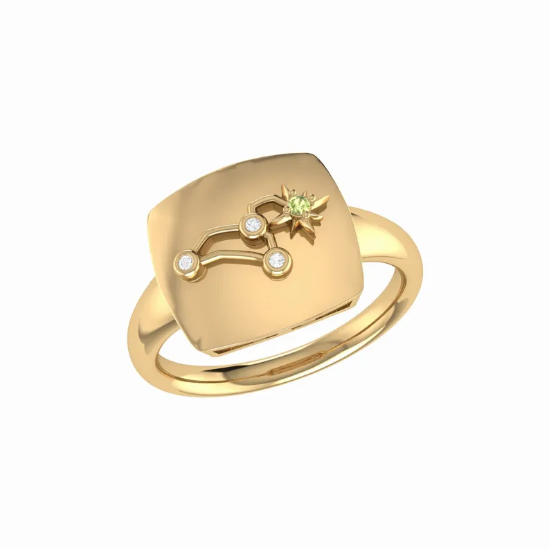 Leo Lion Peridot & Diamond Constellation Signet Ring in 14K Yellow Gold Vermeil on Sterling Silver