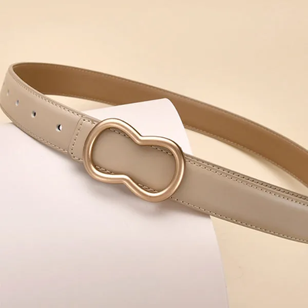 Light Khaki Women's Leather Belts with Gold Buckle Belt 浅卡其女士金扣皮帶 KCBELT1143