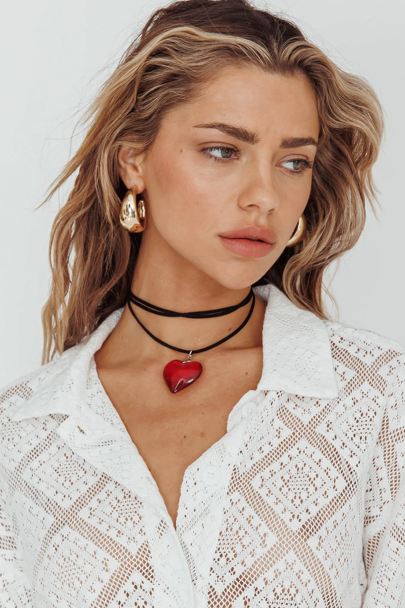 Lovers Heart Choker Necklace Red