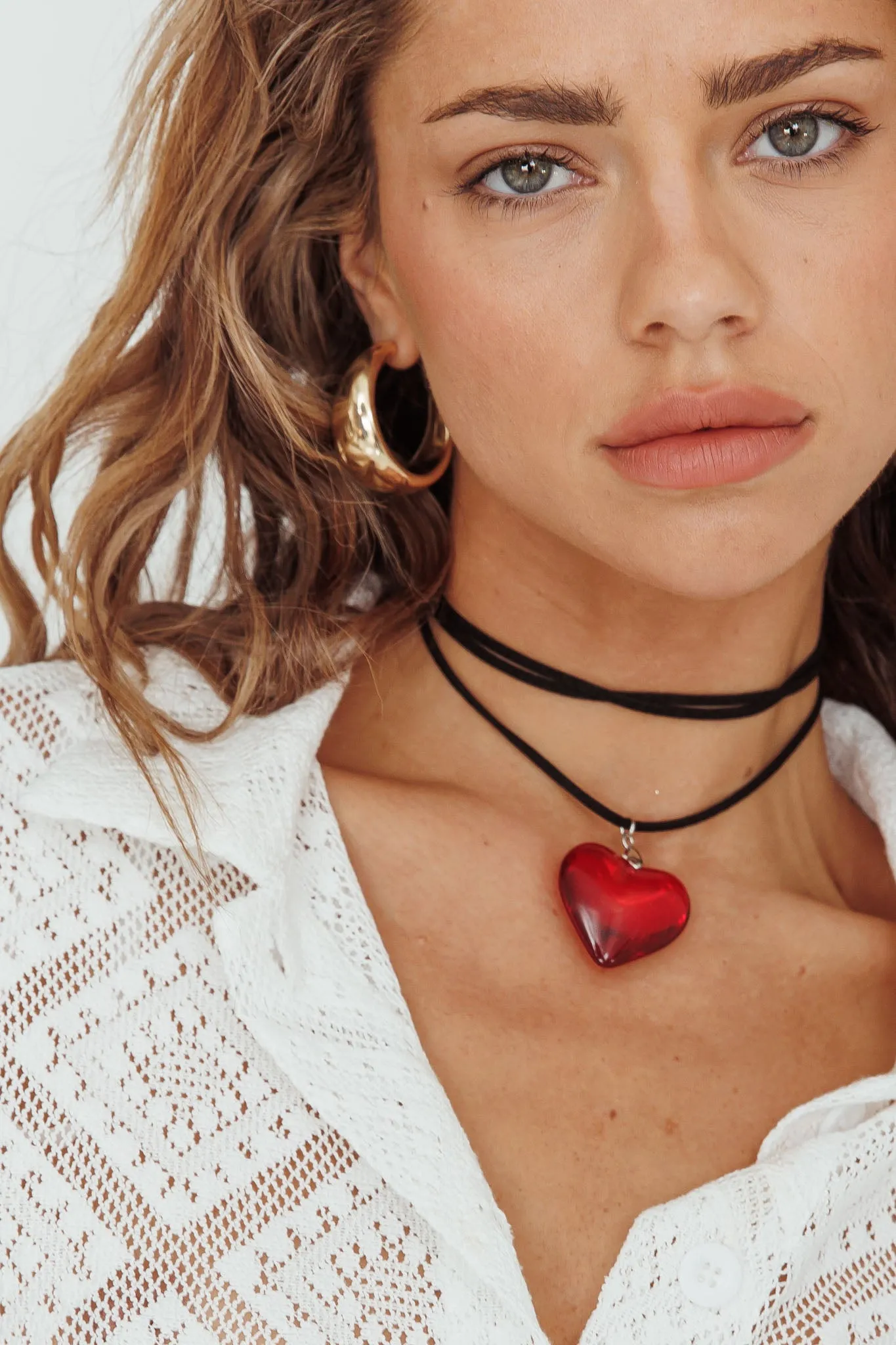 Lovers Heart Choker Necklace Red