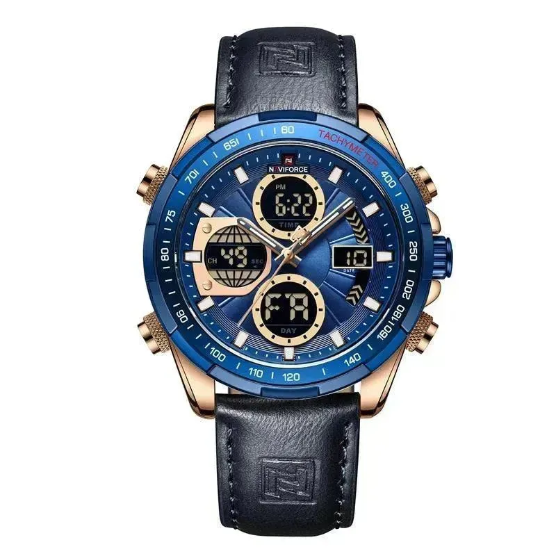 Luxury Men's Waterproof Sports Leather Strap Electronic Multi-function Watch