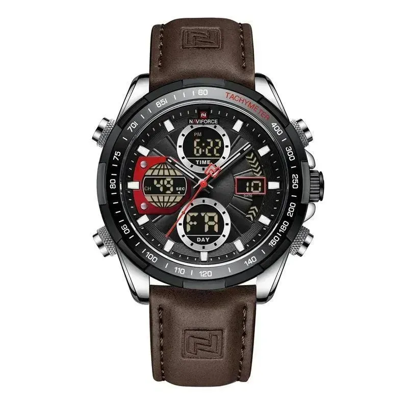 Luxury Men's Waterproof Sports Leather Strap Electronic Multi-function Watch