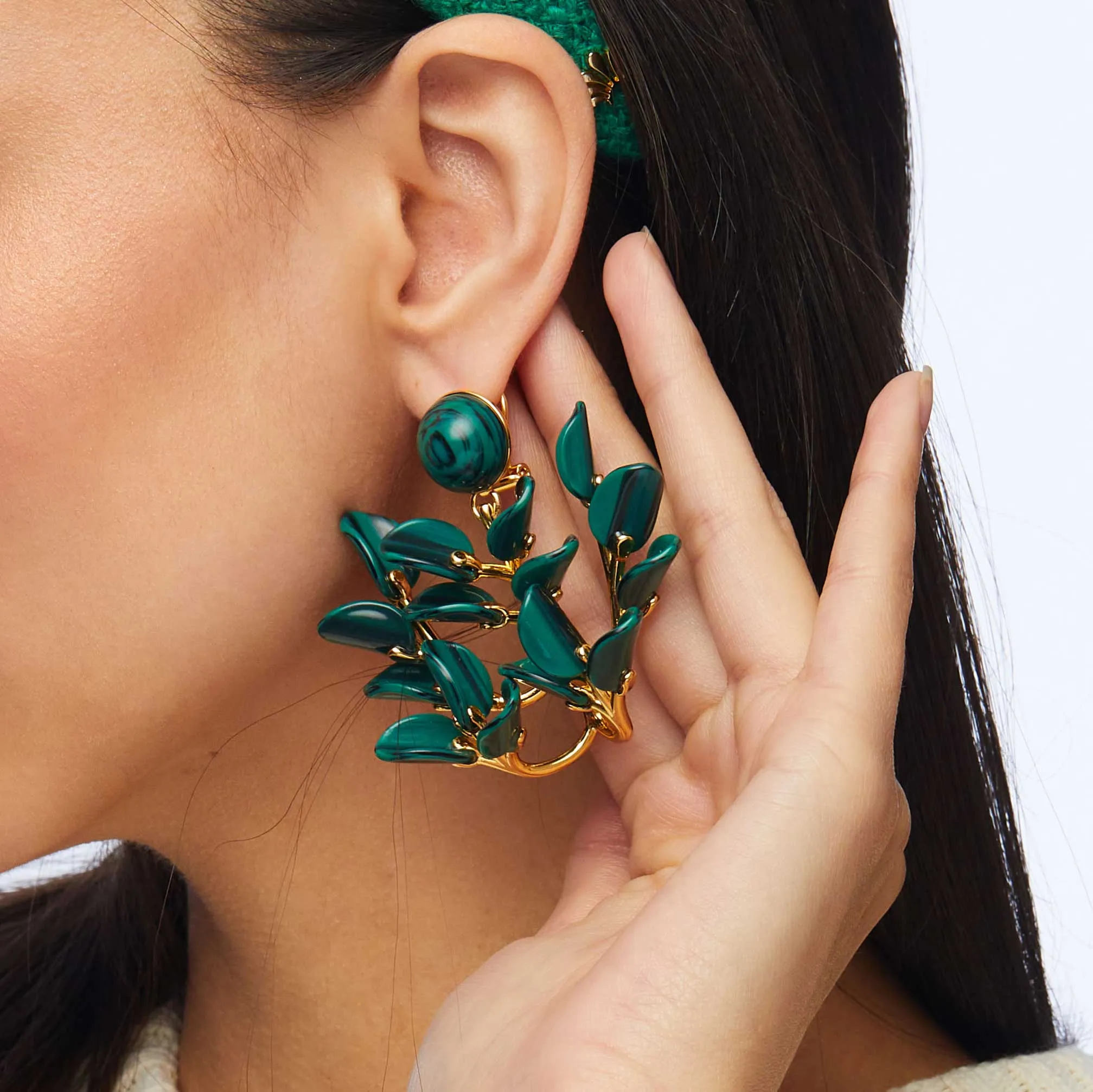 MALACHITE VINE LEAF CHANDELIER EARRINGS