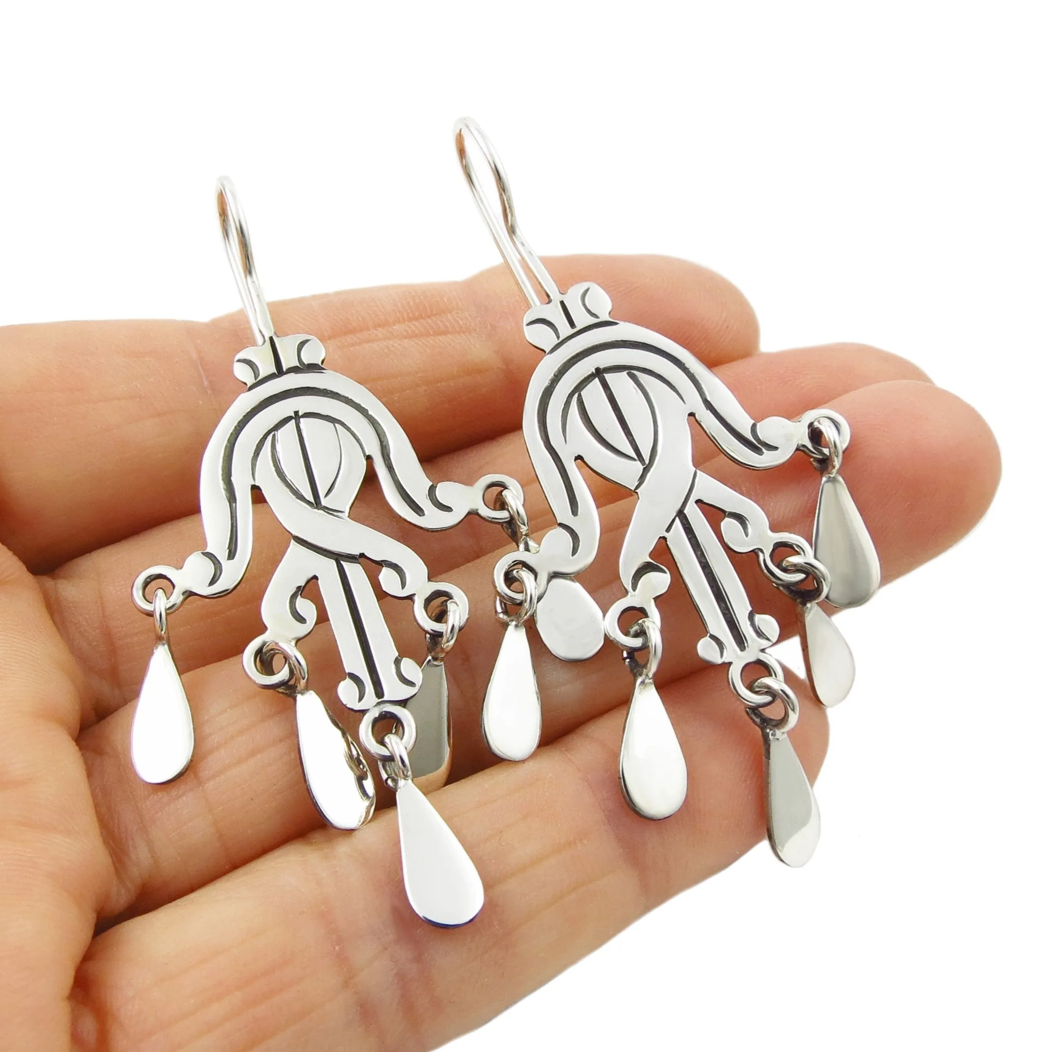 Maria Belen Taxco Designer 925 Sterling Silver Chandelier Earrings