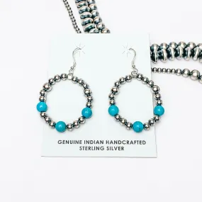 Mason Lee | Navajo Handmade Sterling Silver Navajo Pearl and Sleeping Beauty Turquoise Triple Stone Hand Strung Circle Earrings