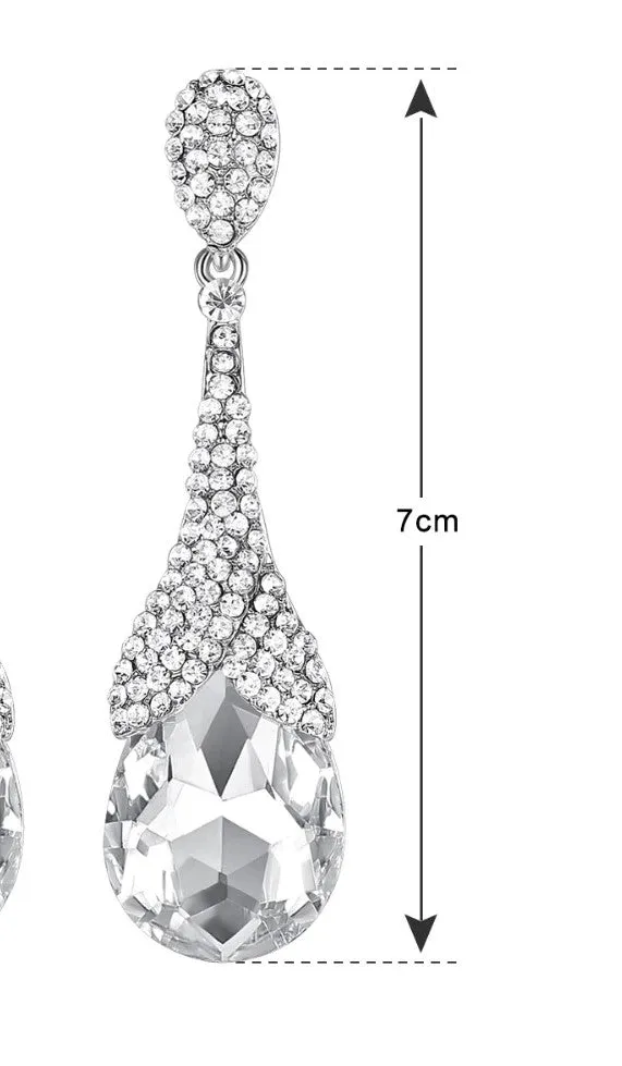 MEC-014 Crystal Pearls Long Drop Earrings Bridal Wedding Jewelry