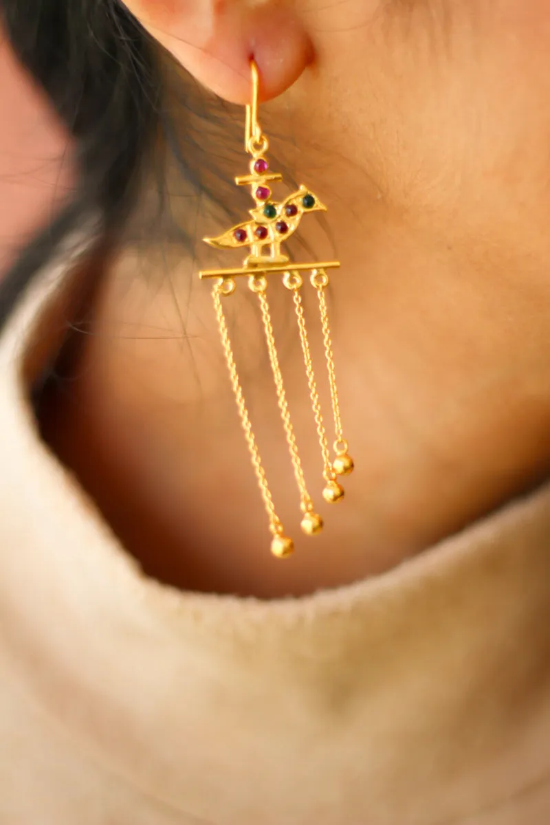 Meenakshi Parrot Chandelier Earrings (Gold-plated)