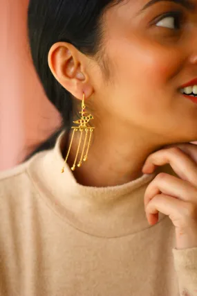 Meenakshi Parrot Chandelier Earrings (Gold-plated)