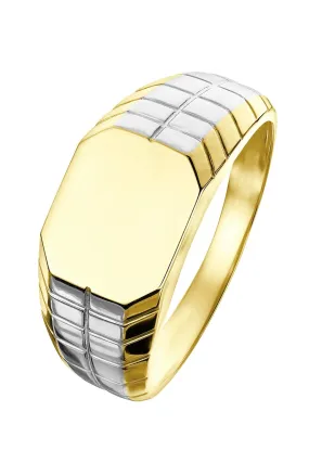 Mens 9ct Two colour Gold Ridged Signet Ring