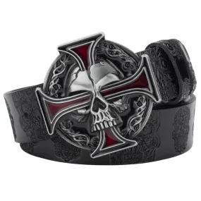 Men's Cross Skull Embossed Pattern Leather Belt