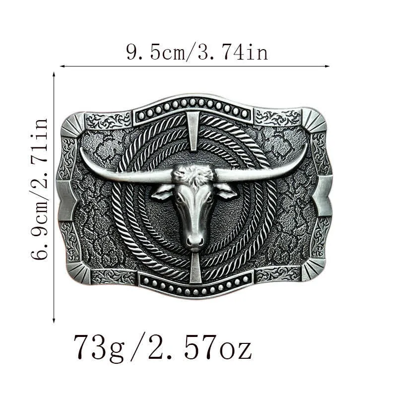 Men's DIY Western Bull Head Buckle Leather Belt