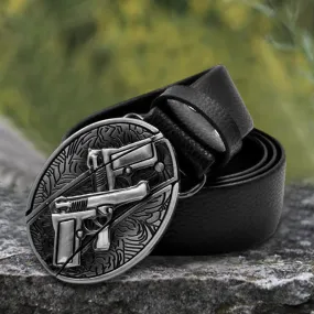 Men's Double Gun Leather Belt With Folding Knife