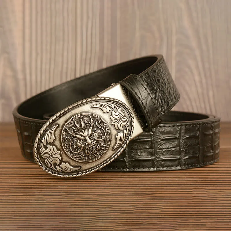 Men's Dragon Head Crocodile Pattern Leather Belt