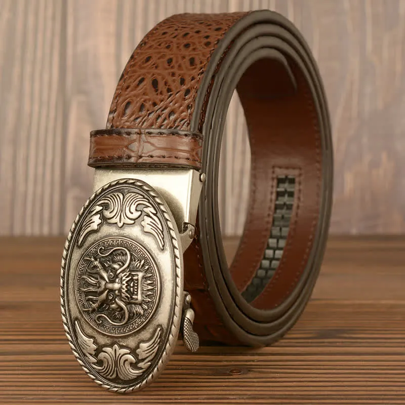 Men's Dragon Head Crocodile Pattern Leather Belt