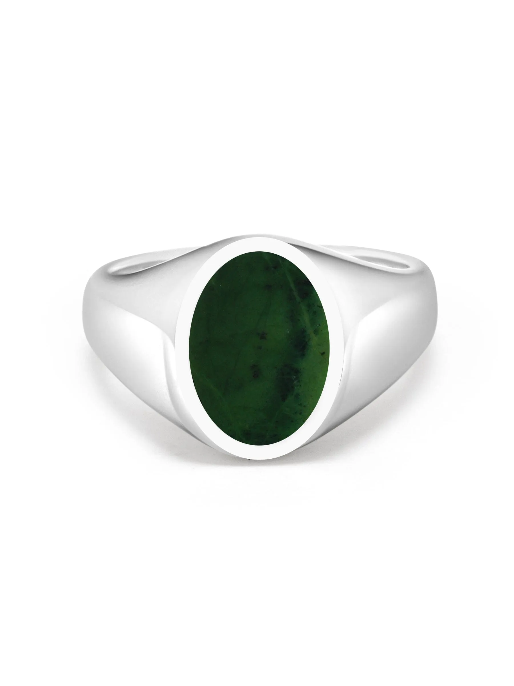 Men's Sterling Silver Oval Signet Ring with Green Jade