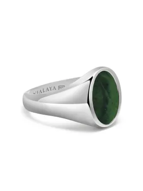 Men's Sterling Silver Oval Signet Ring with Green Jade