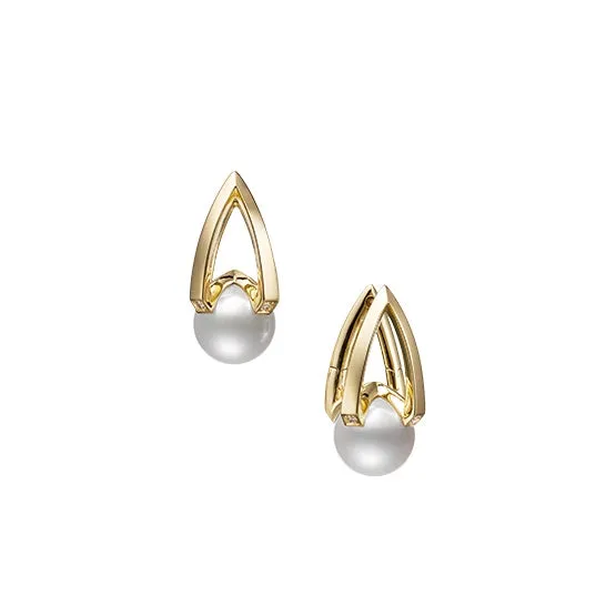 Mikimoto 18K Yellow Gold Cultured Akoya Pearl and Diamond Earrings