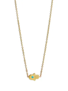 Mini Turquoise Hamsa Yellow Gold Necklace