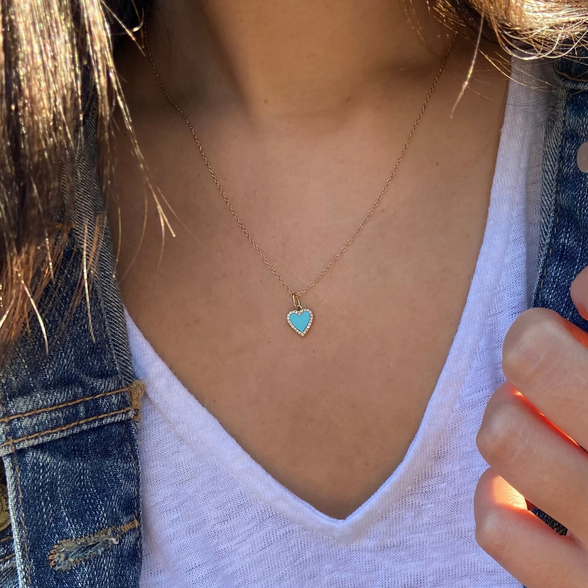 Mini Turquoise Heart Necklace With Diamonds