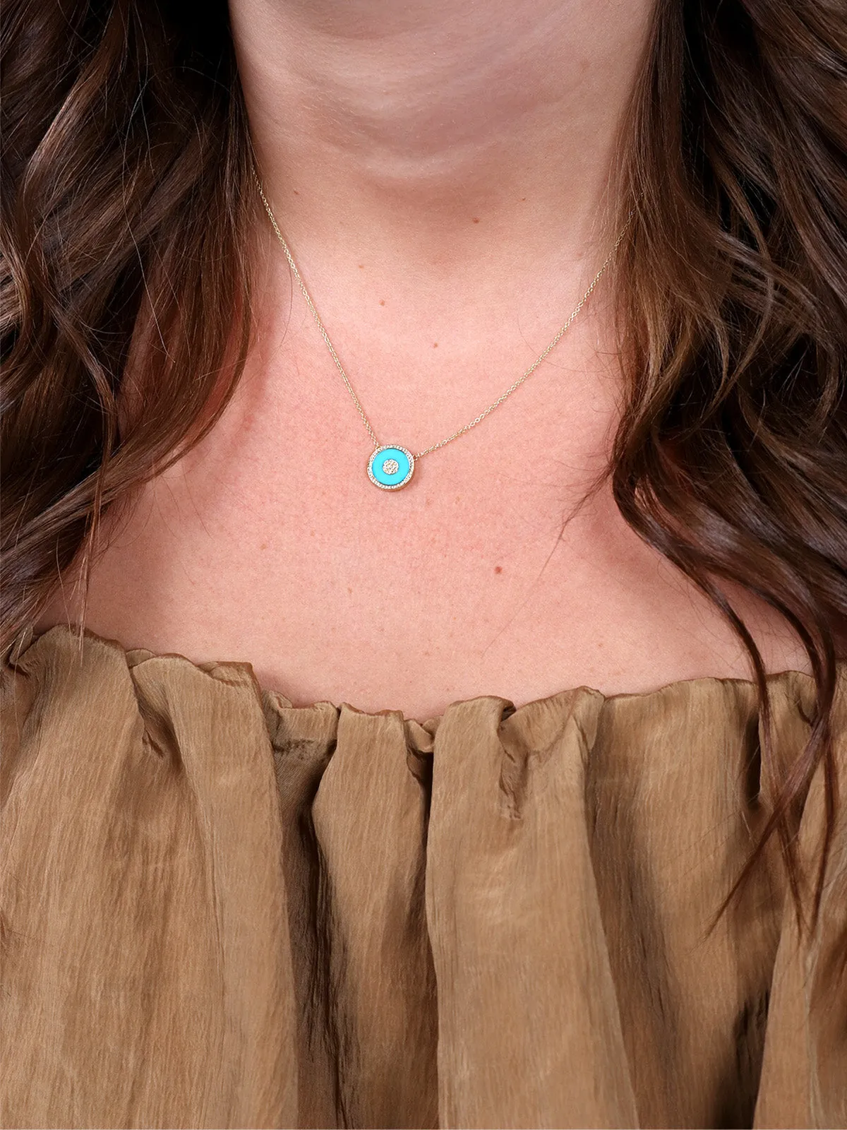 Mini Turquoise Inlay and Diamond Evil Eye Necklace