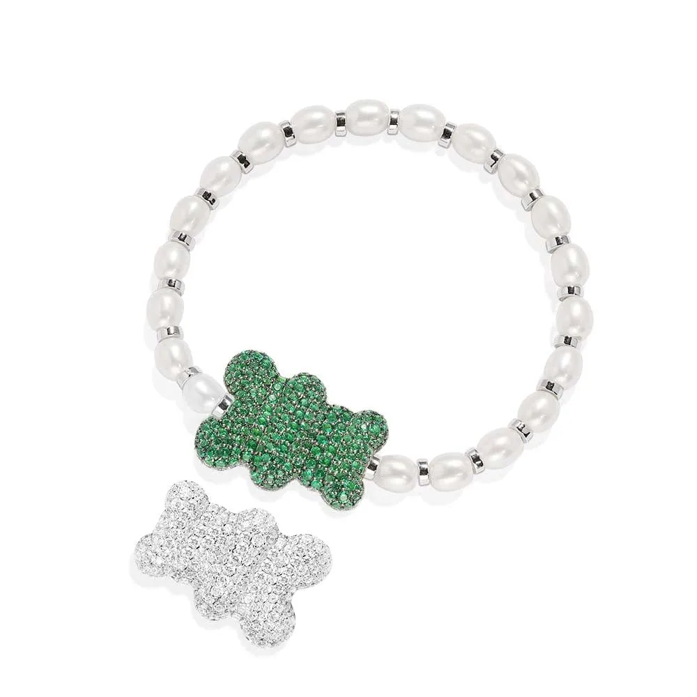 Mint Yummy Bear Bracelet with Pearls