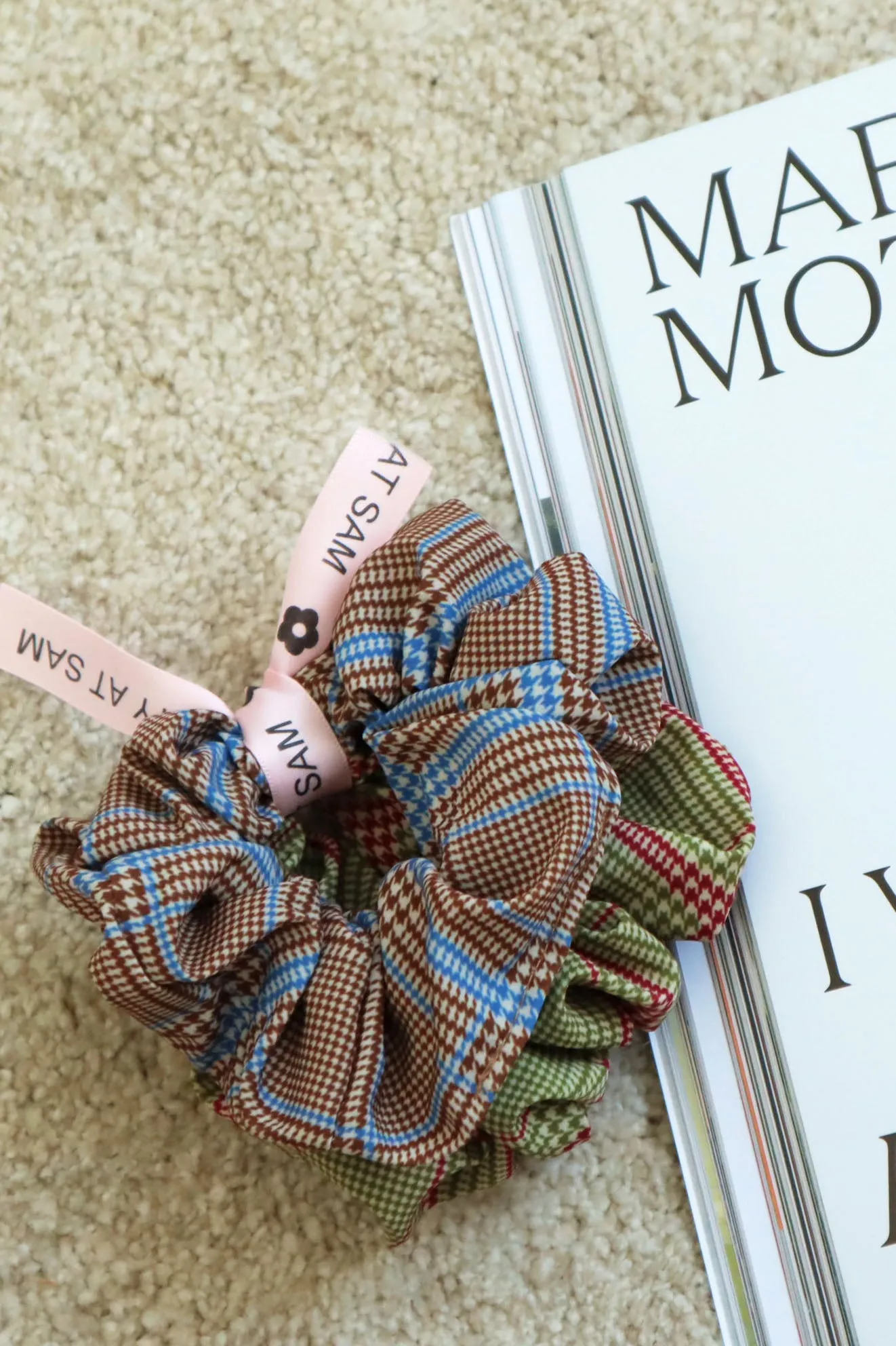 Moody Plaid Check Scrunchie Hair Tie (2pieces Set)