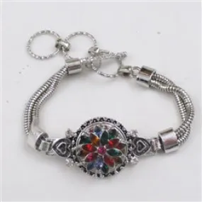 Multi-colored Crystal  Rhinestone & Silver Bangle Bracelet