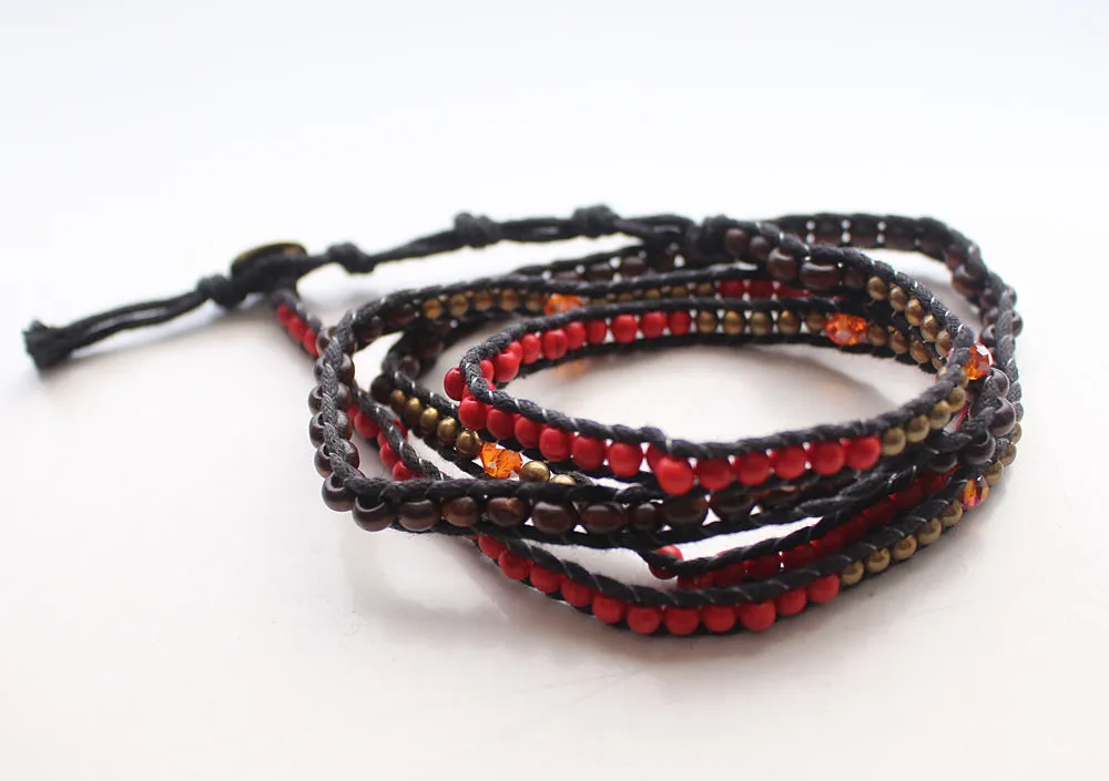 Multicolor Hand Woven Five Wrap Bracelet