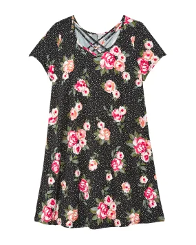 Myrtle Cap Sleeve Swing Dress | Black / Pink