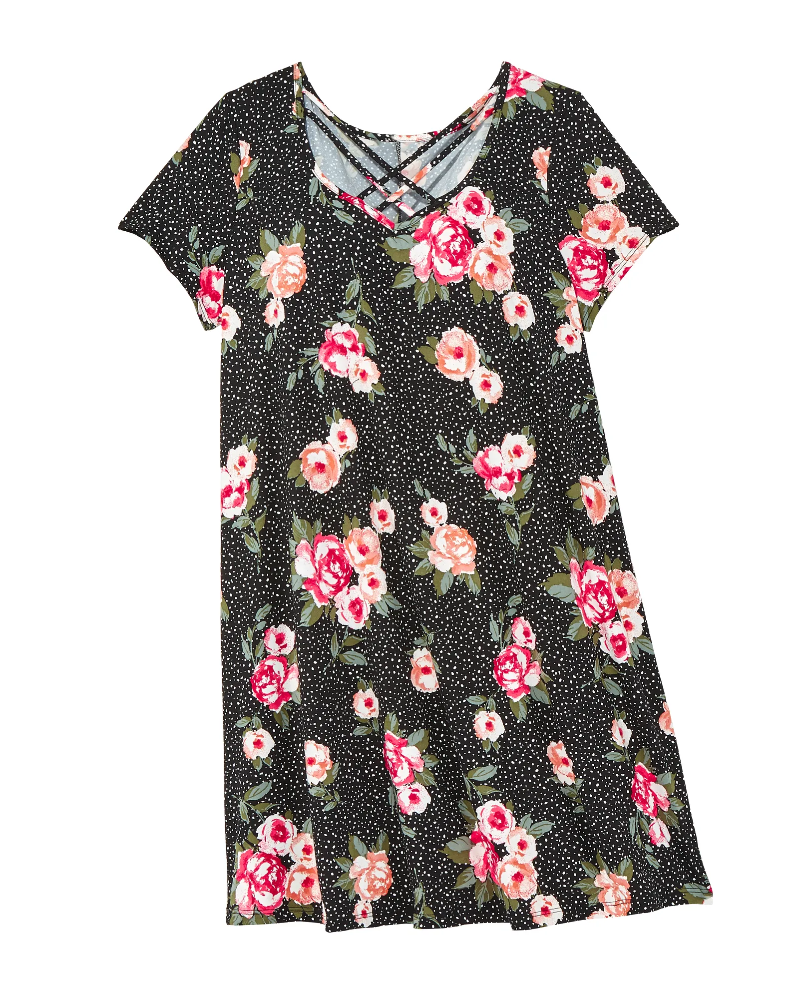 Myrtle Cap Sleeve Swing Dress | Black / Pink