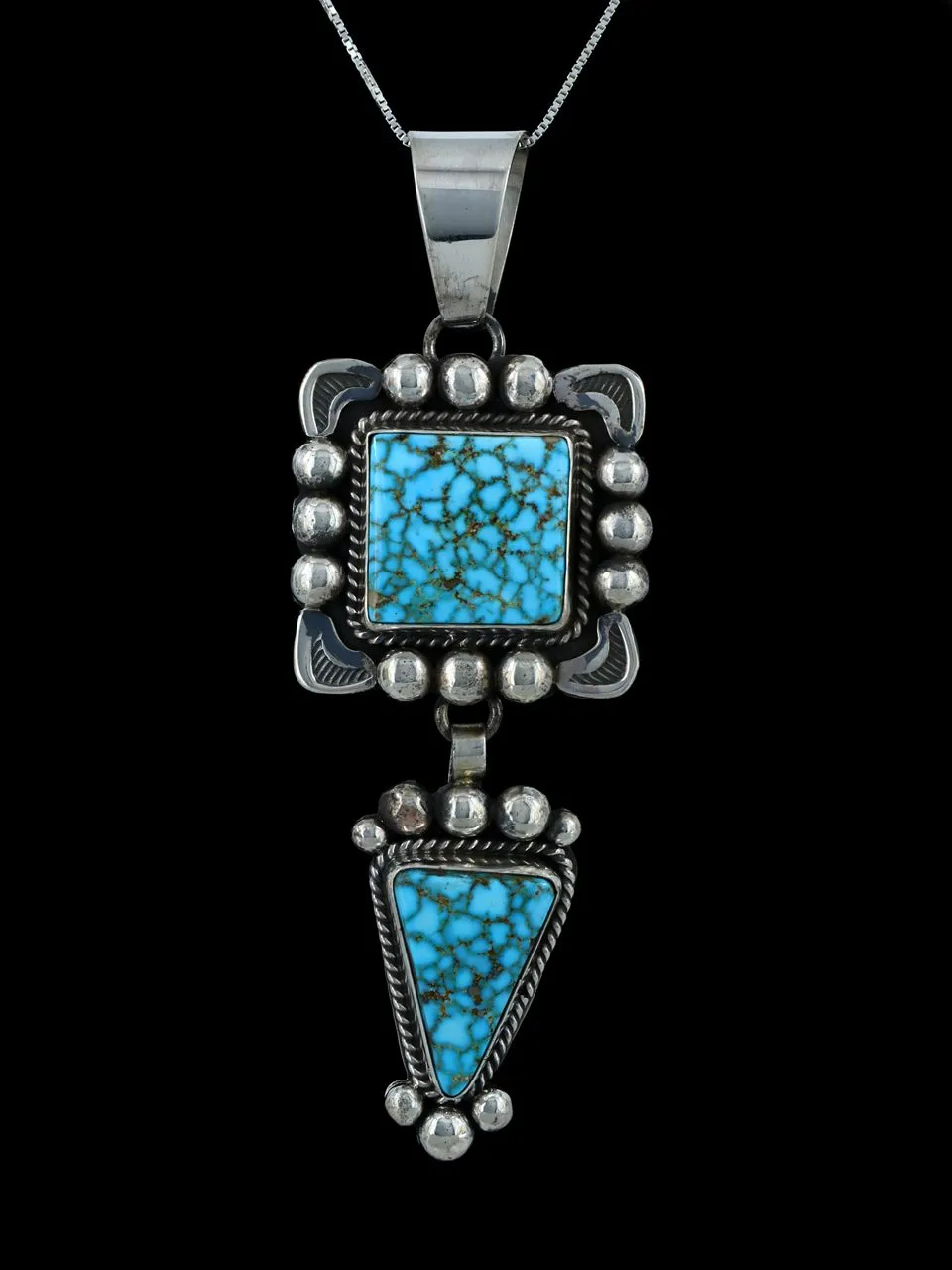 Native American Jewelry Two Tiered Kingman Turquoise Pendant