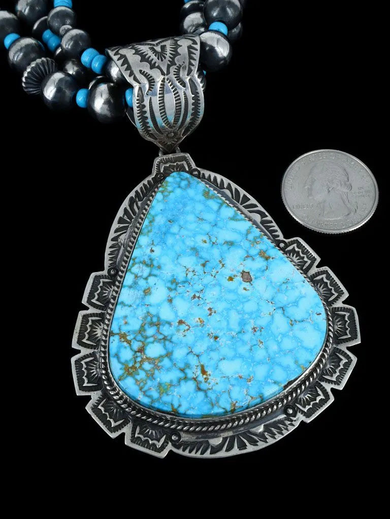 Native American Kingman Turquoise Pendant With Beaded Necklace and Earrings