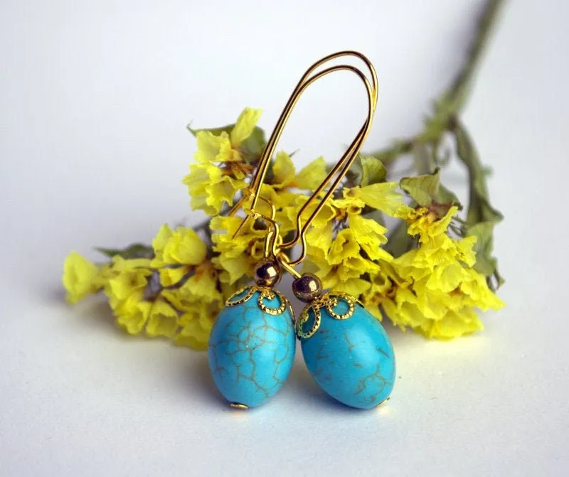 Natural blue turquoise howlite earrings Gemstone earrings Blue stone boho earrings Personalized gifts for her Christmas gift present idea