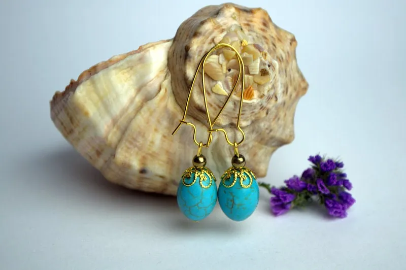 Natural blue turquoise howlite earrings Gemstone earrings Blue stone boho earrings Personalized gifts for her Christmas gift present idea