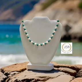 Natural Freshwater Pearl & Turquoise Necklace 18"