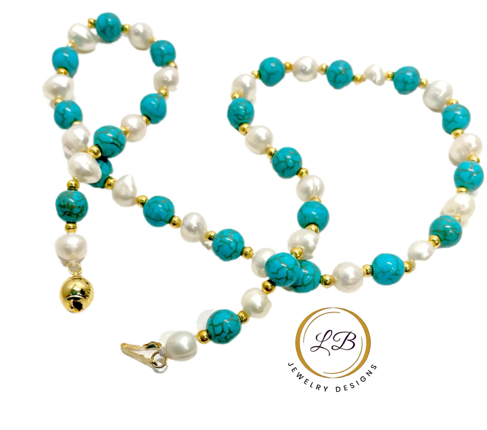 Natural Freshwater Pearl & Turquoise Necklace 18"