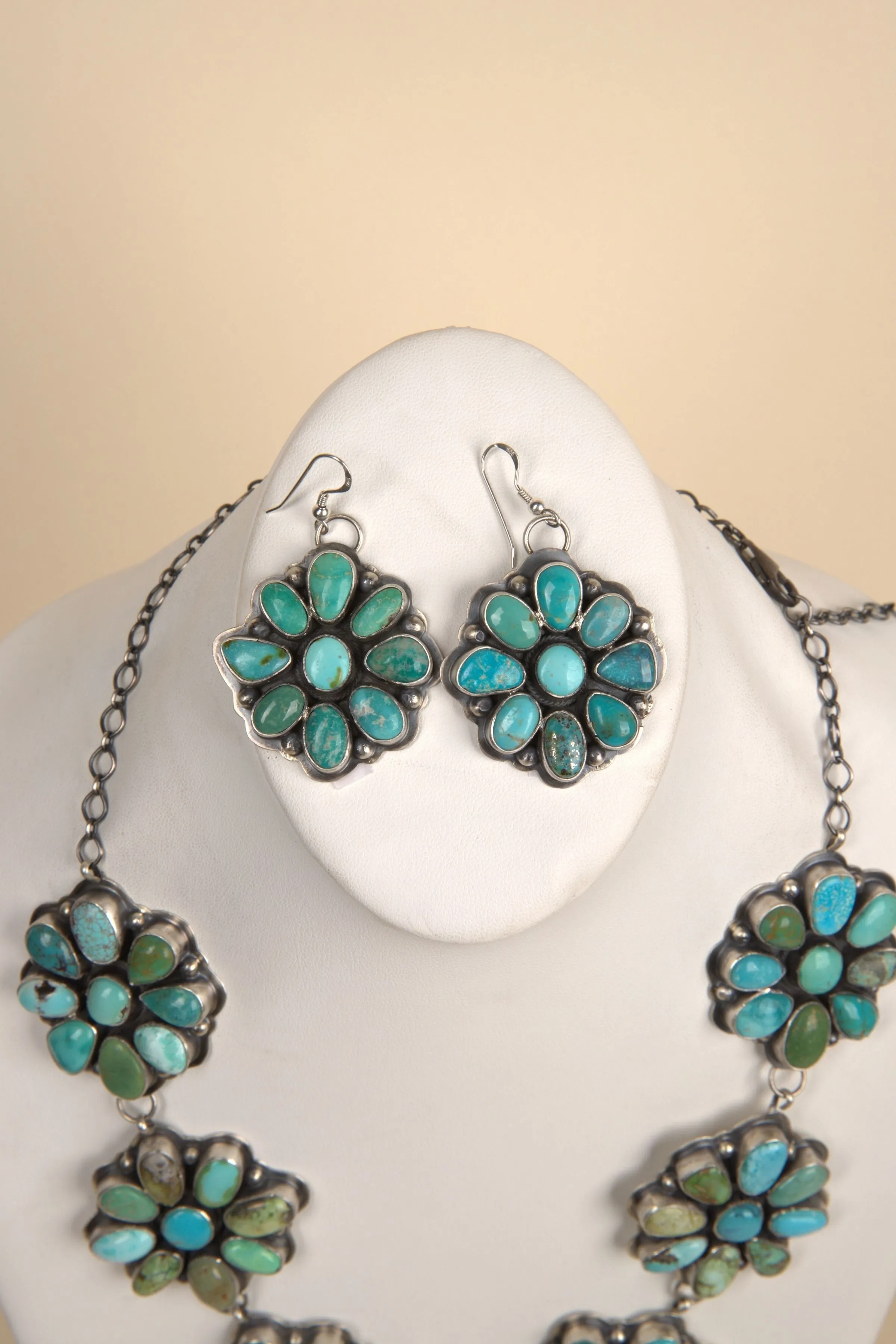 Navajo Handmade Mixed Turquoise Necklace and Earring Set - 14